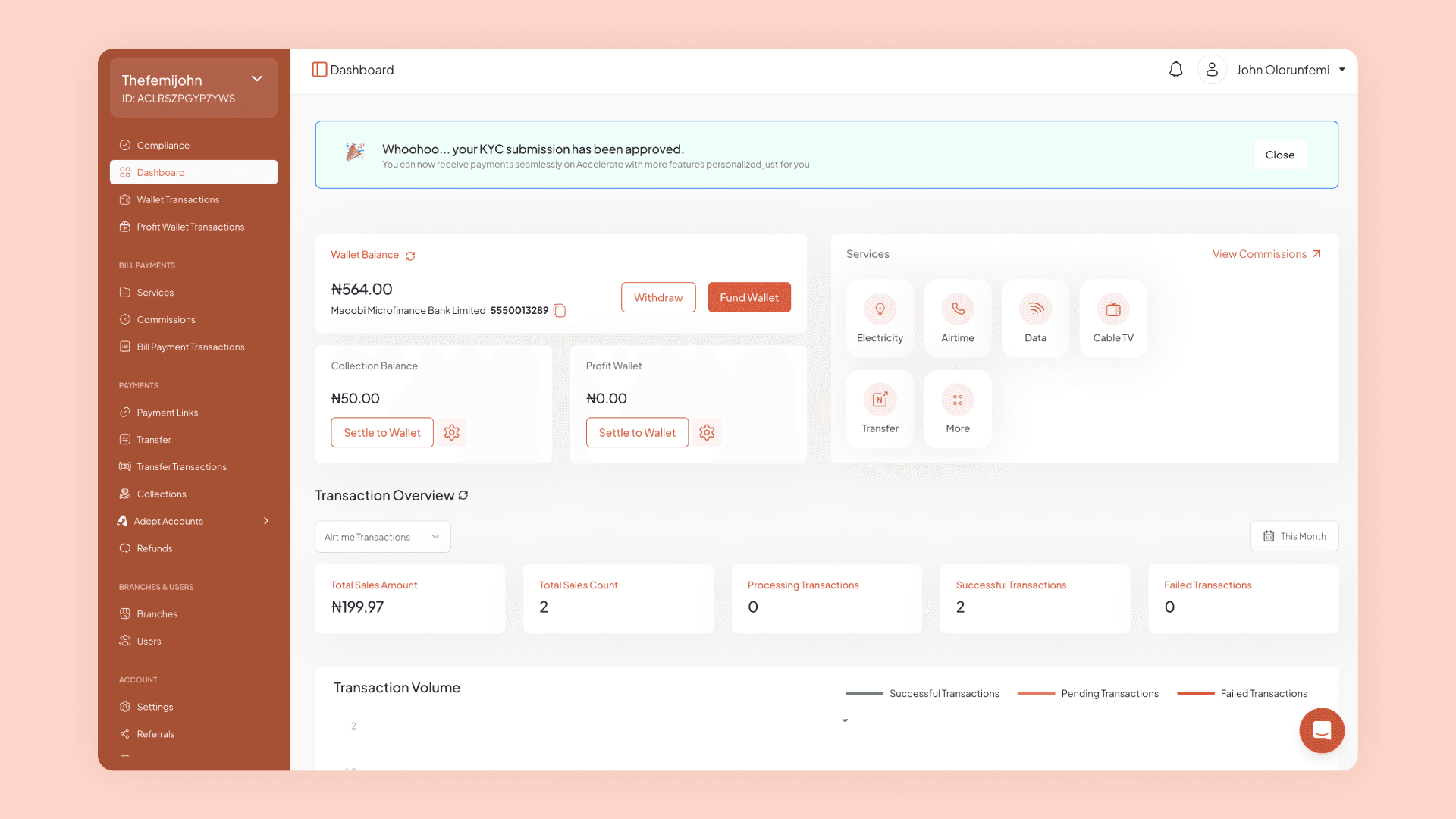 Transaction ledger and wallet drill-down views.