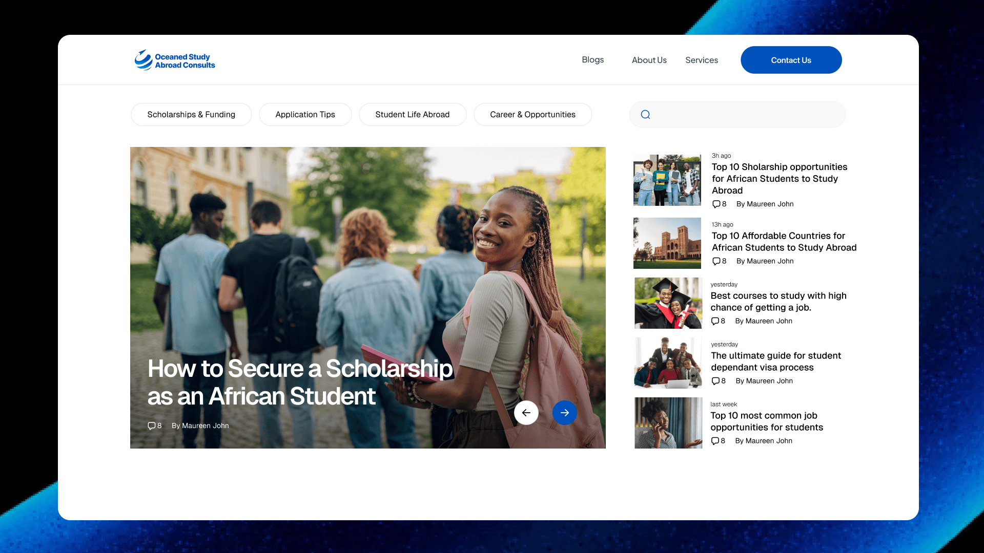 Oceaned blog and landing page design.